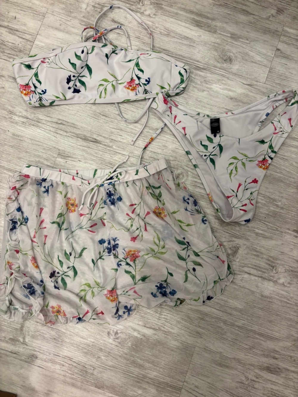 NWOT Cider White Floral Bikini Set with Matching Shorts
